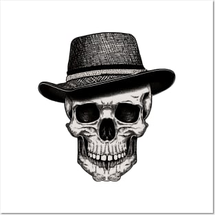 Skull wearing a fedora hat Posters and Art